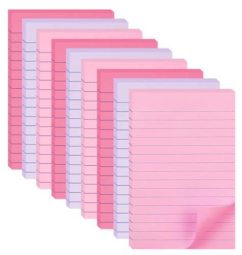 9 Pack Lined Sticky Notes 4X6 in Post Sticky Notes with Lines, Large Ruled Post Sticky Colorful Super Sticking Power Memo Pads Strong Adhesive (Pink Themed) - color: Light Pink, Red, Light Purple