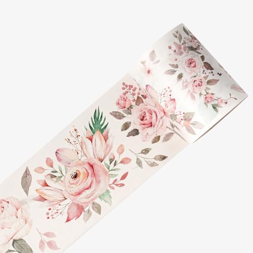 WT Pre-Cut Pink Velvet Wide Washi Tape, Single Roll, Original Designs, Elegant Floral Aesthetic, Decorative Japanese Paper Tape for Journaling, Scrapbook, Planner, DIY Crafts, Bujo Supplies, 60mm×5m - color: WT Pre-Cut Pink Velvet Wide Washi Tape