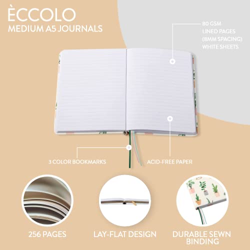 WORLD TRAVELER Eccolo A5 Lined Journal 256 Ivory Pages Lay Flat 6x8 - color: Botanical Bliss