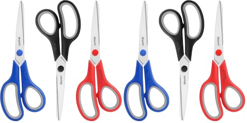 iBayam 8.5" Household Scissors All Purpose 6 Pack, Red Black Blue Scissors - color: Red, Black, Blue, size: 6-Pack