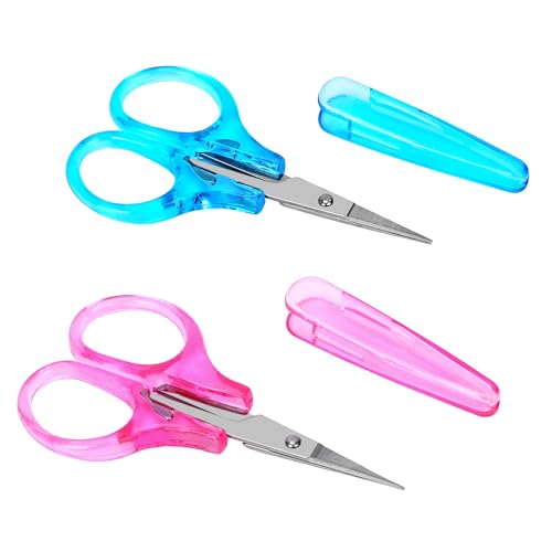 2Pcs Small Scissors - All Purpose Craft Scissors with Protective Cover, Precision Straight Fine Tips for Paper Cutting, Scrapbooking - color: Pink,blue