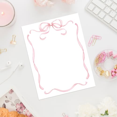 Whaline 30 Pcs Pink Bow Stationery Paper Set Coquette Bowknot Letter Writing Paper with Envelopes Stickers for Birthday Baby Shower Party Invitation Office Printing, 8.5 x 11 Inch - color: pink