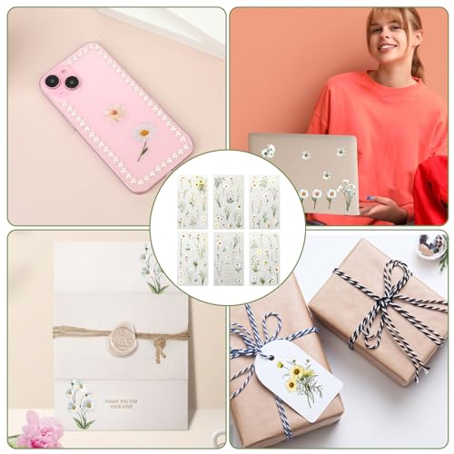 Daisy Stickers, 6 Pcs Transparent Floral Decals for Crafts Waterproof White Daisy Vinyl Flower Themed Stickers for Scrapbooking Supplies Card Making Journaling Water Bottles DIY Crafts Decoration - style: Daisy