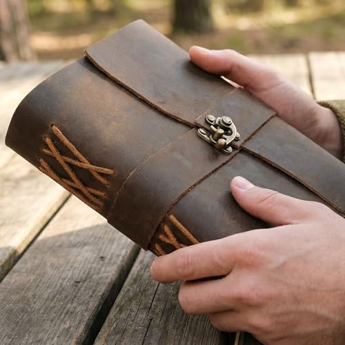 LEATHER VILLAGE Leather Journal Top Lock Deckle, Distressed Brown 8x6. - color: Distressed Brown, size: 8 inches X 6 inches