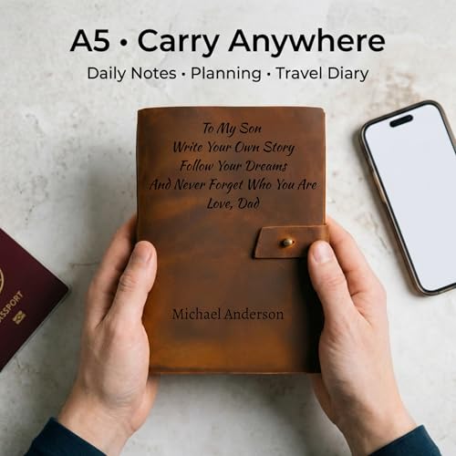 Personalized Leather Journal – Custom Engraved Refillable A5 Notebook