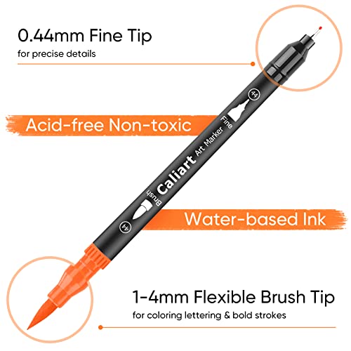 Caliart 34 Double Tip Brush Pens Art Markers for Adult Coloring Books - color: Black, size: 1 Count (Pack of 34)