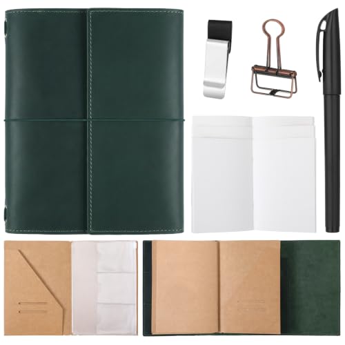 Eaasty A5 Genuine Leather Refillable Notebook Travel Journal, Green - color: Green