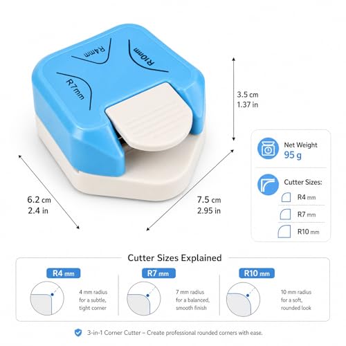 1 Pack 3 in 1 Paper Corner Rounder Punch, R4 R7 R110 Corner Cutter for Cardstock Photos Scrapbook, Round Edge Paper Punch for Stickers Junk Journal Card Making Supplies, Craft Hole Puncher (Blue) - color: Blue