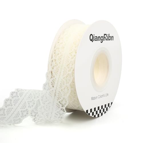 Lace Ribbon Ivory Vintage Crochet Trim for Sewing, Gift Wrapping, Wedding Decor, Dress Embellishment, Flower Arrangements, DIY Crafts and Party Decorations, 25 Yards 1 Inch - color: Ivory