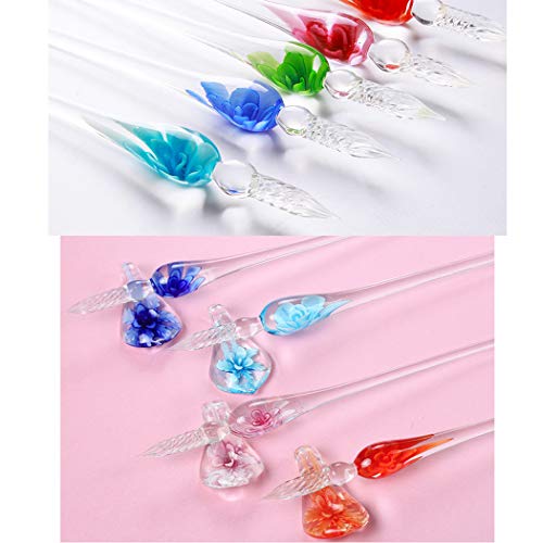 Crystal Glass Intarsia Dip Pen Fountain Pen Kit Vintage Calligraphy Signatures Pen, Orange - color: Orange