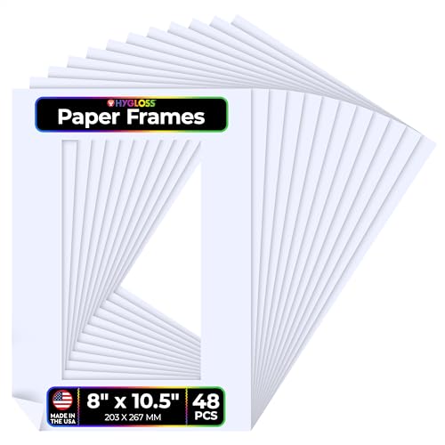 Hygloss 48 Pack Paper Picture Frames, White cardstock Photo Frame 8x10.5-Inch, Papers Frames to Decorate for Wedding Birthday DIY Classroom Crafts and Decorations - color: White, size: Medium (8" x 10.5"), style: 48 Pcs