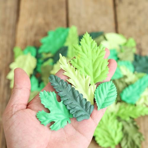 100 pcs Mulberry Paper Leaves DIY Craft Scrapbooking Wedding DIY Craft Supplies Card (Mixed Leaves Green Tone) - color: Mixed Leaves Green Tone