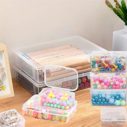 Bead storage container,90pcs of different sizes rectangular mini clear plastic storage box with hinged lid and label for bracelet making DIY jewelry craft nail organizer,(Mix Size-1) - color: Mix Size-90pcs