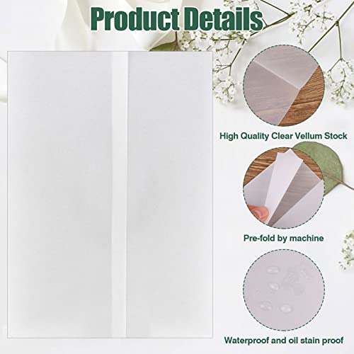 200 Pcs Pre-Folded Vellum Jackets for 5 x 7 Invitations Translucent Wedding Invitations Paper Tracing Paper Invitation Folded Vellum Paper Wraps for DIY Photos Postcards Wedding Birthday Invitations