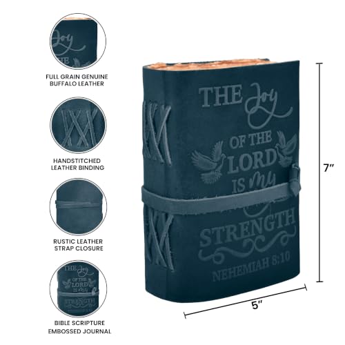LEATHER VILLAGE Christian Leather Journal Joy Verse, Navy Blue 7x5. - color: Blue