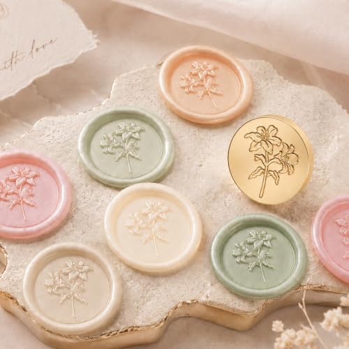 Lily Wax Seal Stamp, Floral Botanical Theme Brass Stamp with Wooden Handle - color: Lily