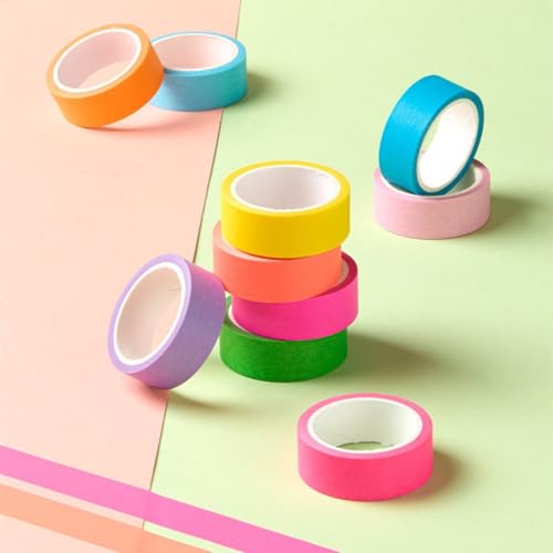 Washi Tape Set 10 Rolls - Colored Decorative Tape | for Bullet Journal, Planner, DIY Arts Crafts, Scrapbooking, Holiday Decoration