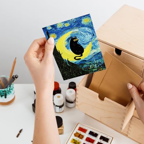FYSUIMU 36 Pack Black Cat Painting Greeting Card Floral Animal Blank Note Card With Envelope Matching Seal Sticker for Spring Party Favor Supplies, 4 x 6 Inch - style: Cat