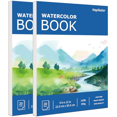 Hapikalor 2-Pack 9"x12" Watercolor Paper, 140lb/300g Water Color Paper Blue - color: Blue, size: 9" x 12"(Pack of 2) Pad