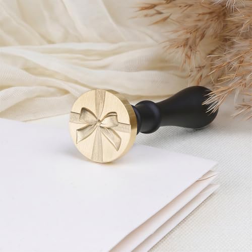 UNIQOOO 3D Relief Wax Seal Stamp, Ribbon Bow Brass Head with Wood Handle, Aesthetic Floral Sealer for Wedding Invitations, DIY, Gift Wrapping, Envelopes, Christmas Cards - color: Ribbon Bow