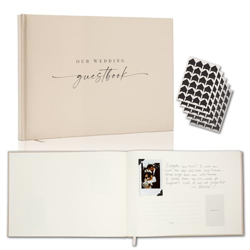 Wedding Photo Guest Book (Oats) - Includes 120 Black Photo Corner Stickers - color: Oats