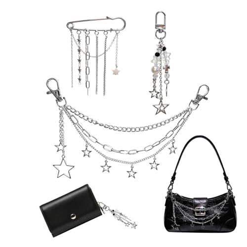 3 Piece Silver Bag Charms Set, Y2k Purse Charms and Chains, DIY Bag Accessories with Keychain - style: Y2k-1