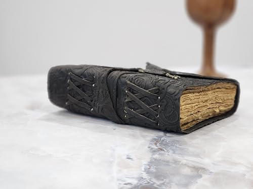 Embossed Leather Journal with Antique Key Vintage Pages Handmade Journal Leather Sketchbook Notepad Leather Travel Journal Book of Shadows Leather grimoire (Black, 10x7 Inch) - color: Black, size: 10x7 Inch