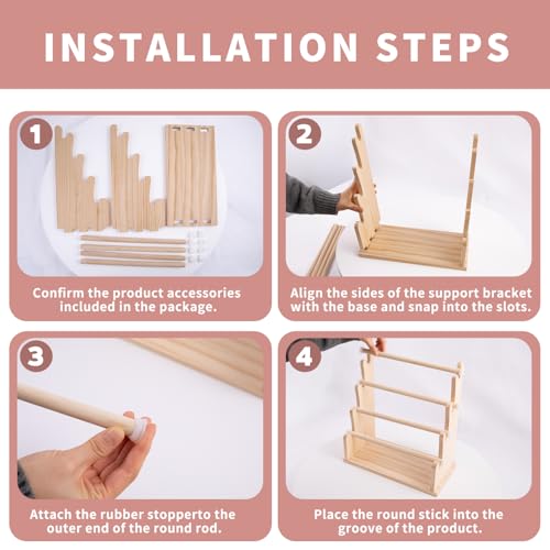 Washi Tape Organizer, 4-Tier Wooden Ribbon Holder Storage for Art Supplies