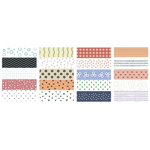 YUBBAEX 20 Rolls Basic Patterns Washi Tape Set Skinny Masking Creative Decorative Tapes, Designer's Selection (Collection 1-Vibrancy) - color: Collection 1-Vibrancy