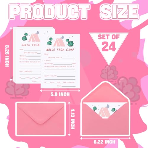 Honoson 48pcs/24set Camp Stationary for Girls, Cards and Envelopes