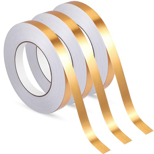 Zonon 3 Rolls 0.2" 0.4" 0.6" Gold Washi Tape 54.7 Yard Solid Foil Self Adhesive Polyester Film Metallic Tape for Detailing Graphic Arts for Crafts Walls Cars and Boats Trim(0.6'') - size: 0.6''