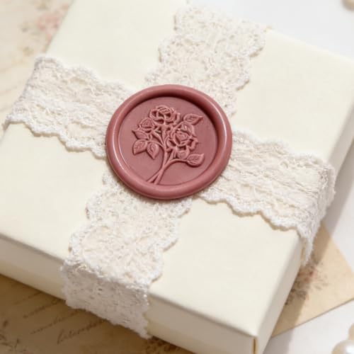 LANKIN Rose Wax Seal Stamp, Floral Plant Theme; 25mm Brass Head - color: Rose