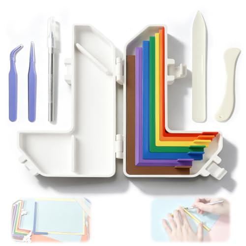 FOWSRHRG Paper Crafting Alignment Guide Set, 7 Pcs Paper Crafting Alignment Guides with Case Tweezer Craft Knife, Color-Coded Tools, Precision Layering Matting Spacers for Scrapbooking DIY Crafts