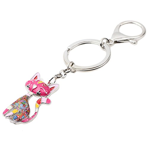 BONSNY Enamel Alloy Chain Cat Key Chains For Women Car Purse Handbag Charms keychains Gifts - color: Red