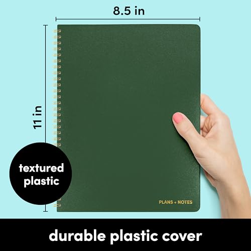 PAPERAGE Undated Daily Planner & To Do List Notepad (Dark Green), 8.5 in x 11 in, Spiral Bound Planner Notebook for Work, School or Home, 104 Lined Pages With Date Tracker for Plans & Notes - color: Dark Green, style: Spiral Large
