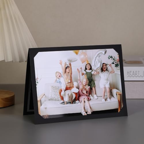 100 Pcs Photo Folders for 4x6 or 5x7 Pictures,Paper Picture Frames, Cardboard Greeting Photo Frame Cards for Father's Day,Christmas New Year Wedding Birthday Classroom DIY (Black with Silver Foil) - color: 100CT - Black