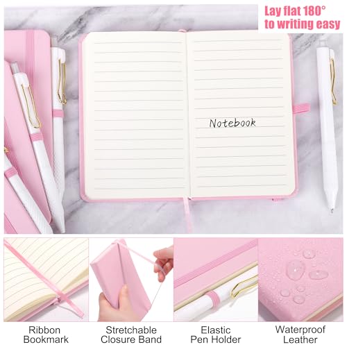 Aodaer 50 Sets Pocket Notebook Journal with Pens, 160 Pages, 3.5 x 5.5 Inch Mini Lined Journal Notebook A6 Leather Hardcover College Ruled Notepad with Pen Holder for School Office Gifts, Pink - color: Pink