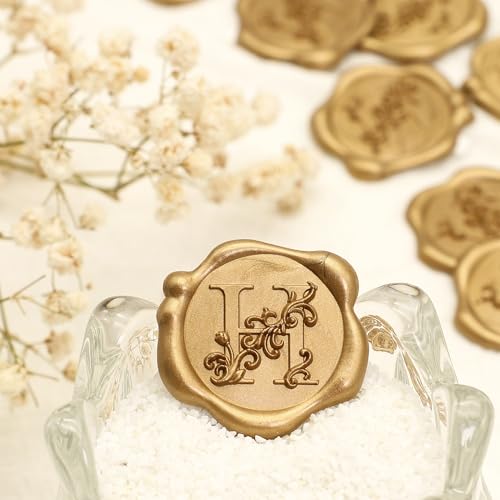 SWANGSA Initial Alphabet Wax Seal Stickers, 50 Pcs Antique Gold 3D Floral Letter H Envelope Seal Stickers Self- Adhesive, Perfect for Wedding Invitation, Christmas, Gift Wrapping - size: 50, style: H