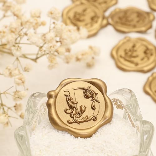 SWANGSA Initial Alphabet Wax Seal Stickers, 100 Pcs Antique Gold 3D Floral Letter D Envelope Seal Stickers Self- Adhesive, Perfect for Wedding Invitation, Christmas, Gift Wrapping - size: 100, style: D