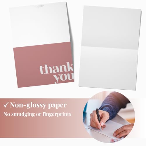 Paper Play Thank You Cards Bulk Pack of 40 Pink, 5x3.5 Inches with Matching Stickers & Envelopes, Minimalistic Design Suitable for Business, Baby Shower, Wedding, Small Business, Graduation, Funeral - color: Pink