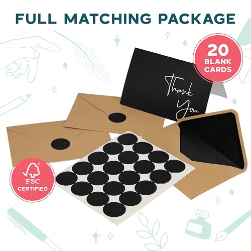 VNS Creations Thank You Cards With Envelopes - 20 Pack 4 x 6 - Black - color: Black, size: 20 Pack - 4" x 6"