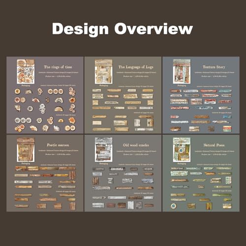 Wood Grain Embossed Sticker Card Set – 150pcs Vintage English Lettering with Warm Nature Theme for Scrapbook Journal Planner Tags DIY Craft Decoration - color: Woodland Whispers