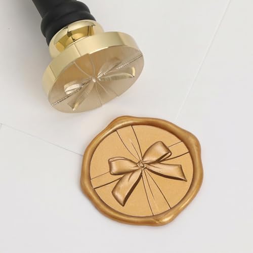UNIQOOO 3D Relief Wax Seal Stamp, Ribbon Bow Brass Head with Wood Handle, Aesthetic Floral Sealer for Wedding Invitations, DIY, Gift Wrapping, Envelopes, Christmas Cards - color: Ribbon Bow