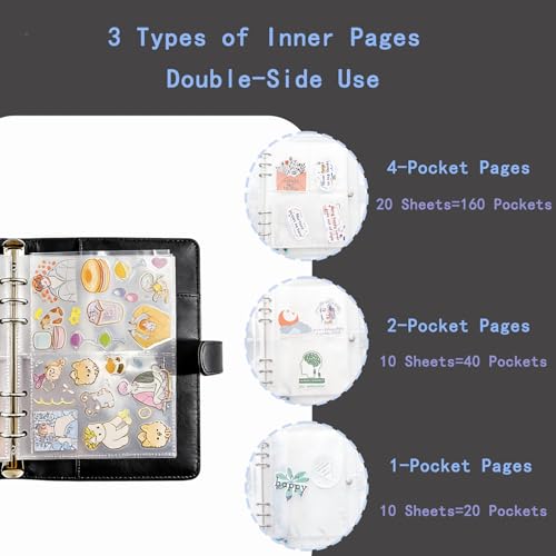 Sticker Binder Organizer with Storage Sleeves,Reusable Stickers Collecting Book Album Holder, A5 Blank Sticker Container Organizer-Black - color: Classic Black