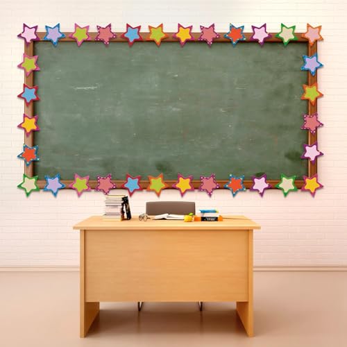 Chuangdi 60 Pcs Star Cutouts Bulletin Board Decorations 6 x 4.5 Inch Classroom Decor Assorted Color Paper Cutouts for Teacher Student Back to School DIY Name Tag Label Craft - style: Star