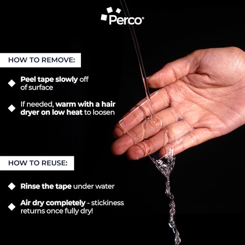Perco Double Sided Tape Squares, Clear Nano Tape, 30 2"x2" Pre-Cut Mounting Squares – Strong Adhesive for Medium Items, Wall Décor, Mirrors, Posters, Photos, Crafts, Home, Office, DIY Projects - size: 2x2 inches