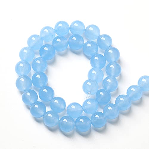 10MM 38PCS Blue Aquamarine Chalcedony Spacer Loose Beads for Jewelry Making DIY Bracelet Necklace - color: Blue Aquamarine, size: 10mm