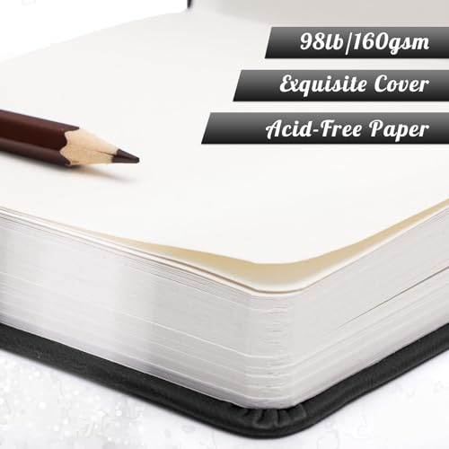 Hardcover Pocket Sketchbook 5 x 5 in, 80 Sheets Small Sketch Book, Black - color: Black