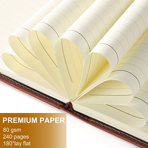 A5 Lined Leather Journal with Pen, 240 Pages Refillable Hardcover Notebook with Pocket and Magnetic Buckle, 80gsm Thick Daily Diary for Men and Women, Great Gift for Business School Travel Personal - - color: Brown, size: A5 Lined Paper