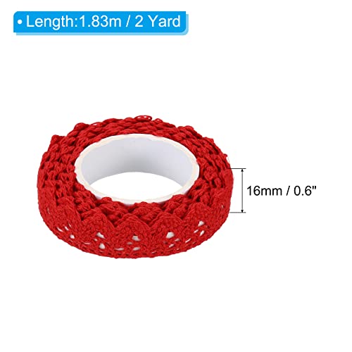PATIKIL 0.6" Wide 2 Yards Self-Adhesive Lace Tape Lace Ribbon, 3 Pack Cotton Washi Trim Stickers Masking Decorative for Craft Scrapbook DIY Card Making, Red - color: Red